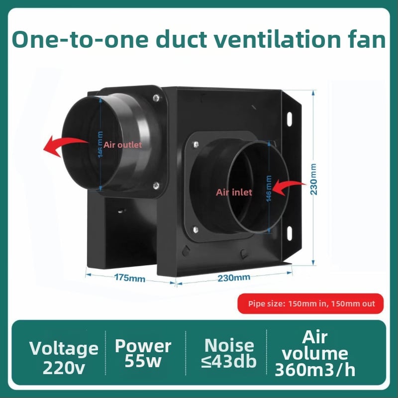 Megosztott csőventilátor, egy-kettő kivitel, fürdőszoba és konyha, HF18B, 220V, 40W, Energiahatékonyság II, Mechanikus vezérlés