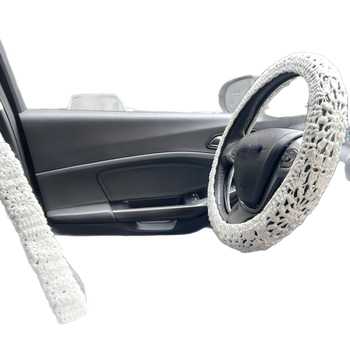 Ručni pleteni navlaka volana s cvjetnim uzorkom i navlaka za sigurnosni pojas, vunena površina, protivklizna, promjer 40 cm, pogodna za sve sezone