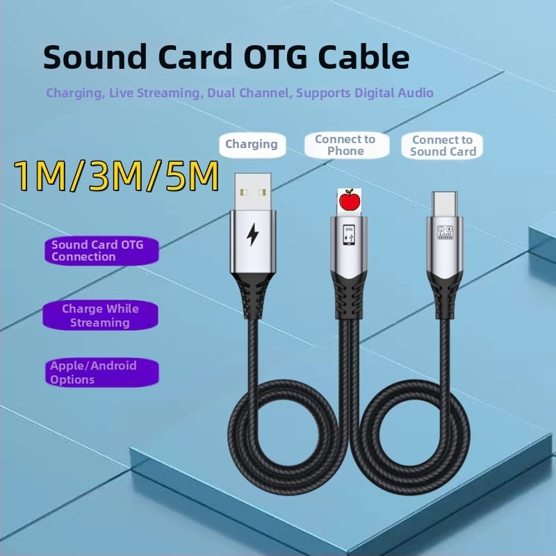 OTG zvuková karta pre živé vysielanie s DAC, USB 2.0, 1:2 rozdelenie
