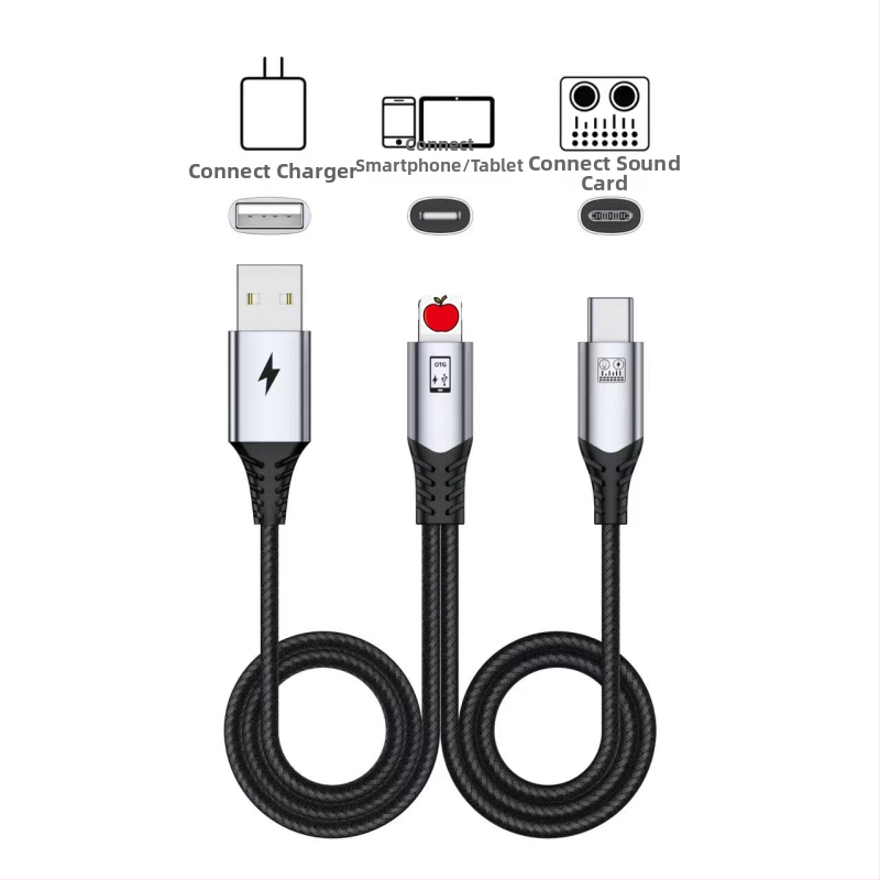 OTG zvuková karta pre živé vysielanie s DAC, USB 2.0, 1:2 rozdelenie