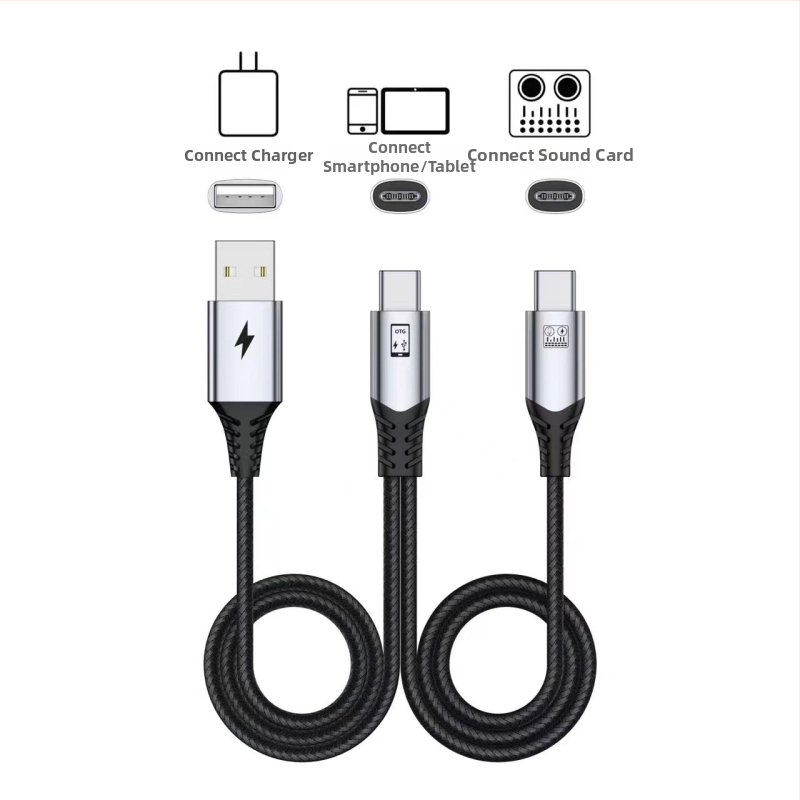 OTG zvuková karta pre živé vysielanie s DAC, USB 2.0, 1:2 rozdelenie