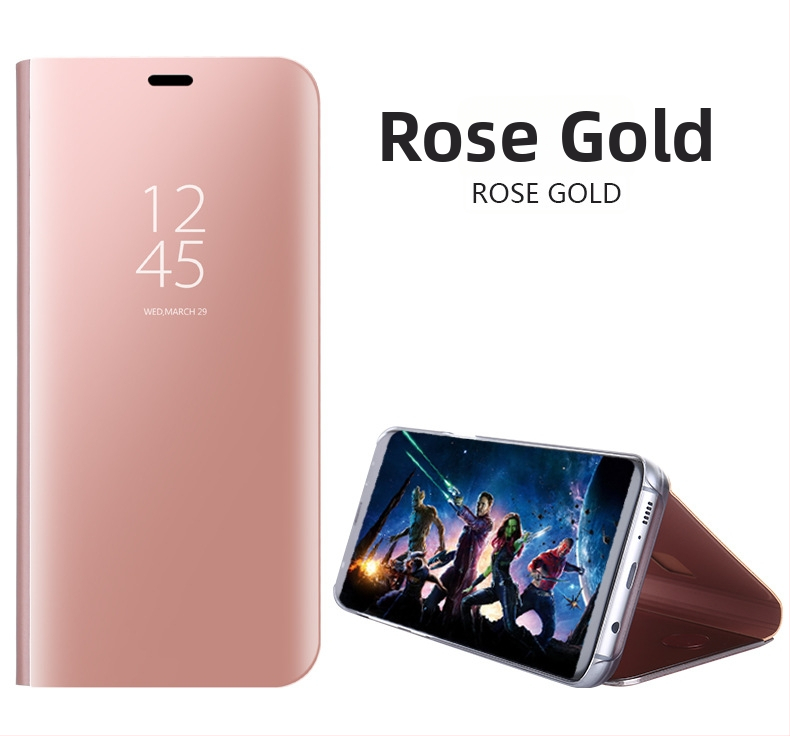 Ādas telefona vāciņš ar vertikālu spoguli — PC elektroplating + PU āda, vakuuma pārklājums, pielāgojams, biznesa/stila lux stils