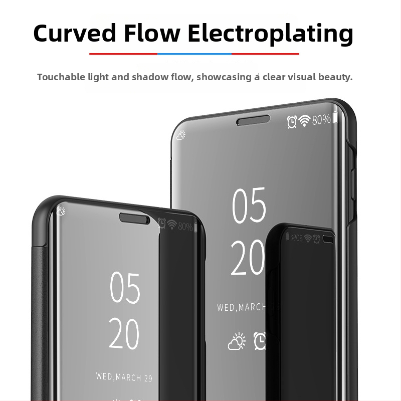 Ādas telefona vāciņš ar vertikālu spoguli — PC elektroplating + PU āda, vakuuma pārklājums, pielāgojams, biznesa/stila lux stils