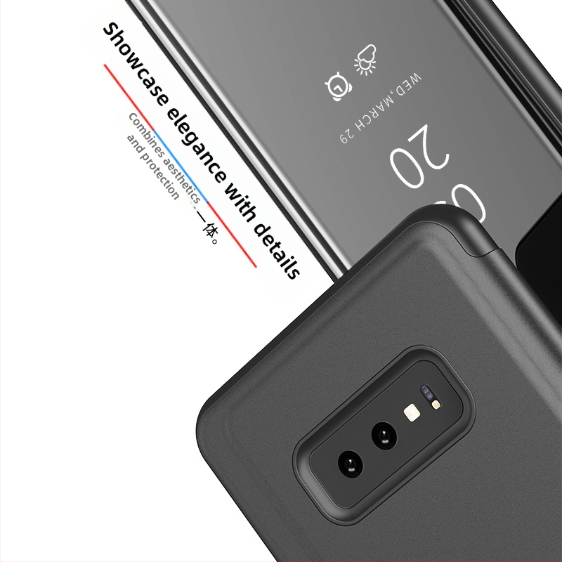 Ādas telefona vāciņš ar vertikālu spoguli — PC elektroplating + PU āda, vakuuma pārklājums, pielāgojams, biznesa/stila lux stils