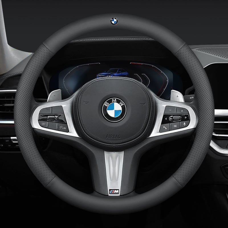BMW kormánykerék védő – sportos stílus, valódi bőr, univerzális négyévszakos, kompatibilis a 3-as és 5-ös sorozattal, valamint az X1–X7 sorozatokkal