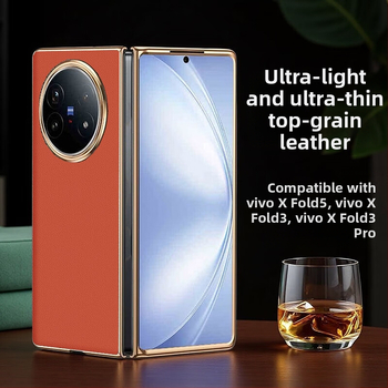 Vivo X Fold 5 aizsargkorpuss no īstas ādas ar elektroplatinga apdari, pielāgojams, izturīgs pret nolietojumu, kritieniem un pirkstu nospiedumiem