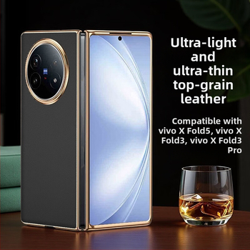 Vivo X Fold 5 aizsargkorpuss no īstas ādas ar elektroplatinga apdari, pielāgojams, izturīgs pret nolietojumu, kritieniem un pirkstu nospiedumiem