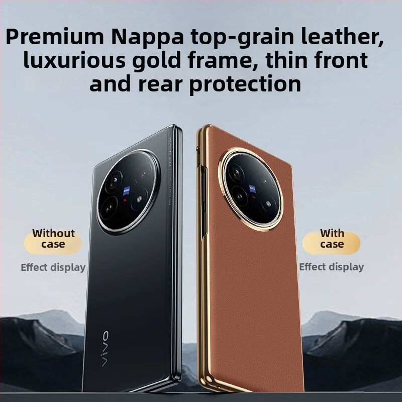 Vivo X Fold 5 aizsargkorpuss no īstas ādas ar elektroplatinga apdari, pielāgojams, izturīgs pret nolietojumu, kritieniem un pirkstu nospiedumiem