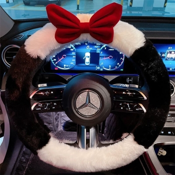 Navlaka za volan automobila, sladak stil, zimska sezona, umjetni pliš materijal, univerzalna instalacija, kompatibilno s Pagoda
