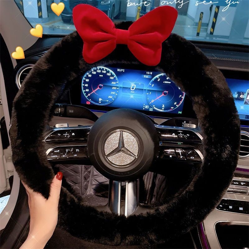 Navlaka za volan automobila, sladak stil, zimska sezona, umjetni pliš materijal, univerzalna instalacija, kompatibilno s Pagoda