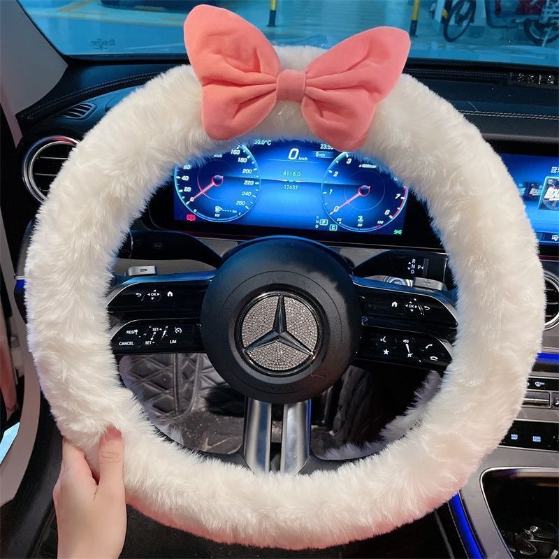Navlaka za volan automobila, sladak stil, zimska sezona, umjetni pliš materijal, univerzalna instalacija, kompatibilno s Pagoda