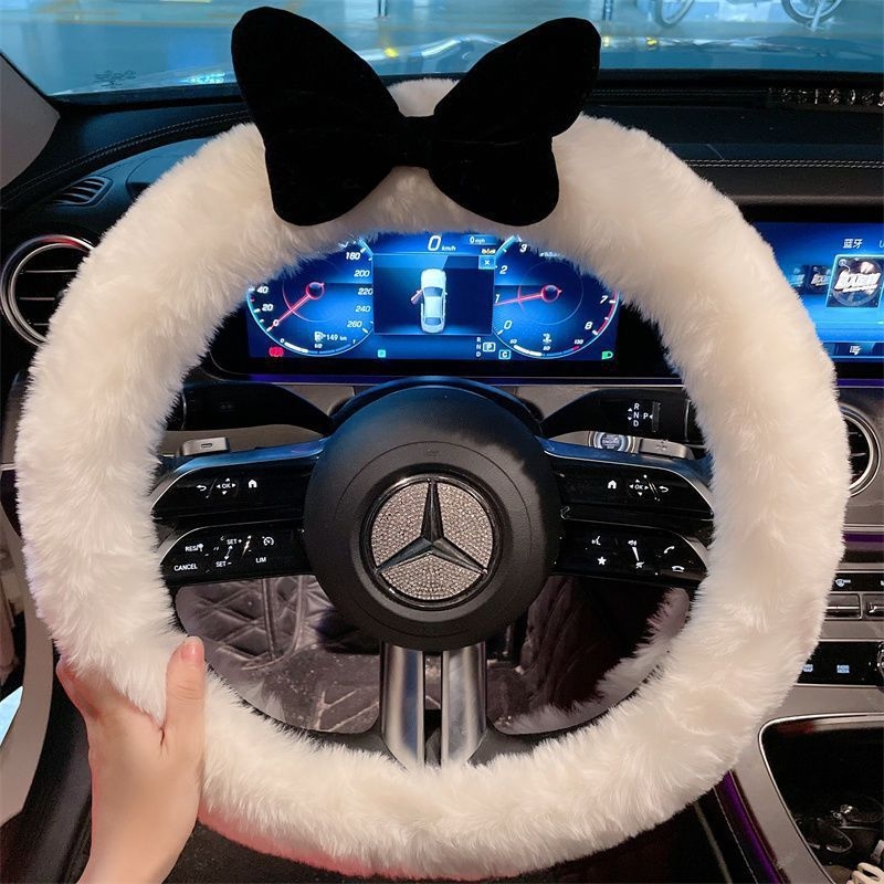 Navlaka za volan automobila, sladak stil, zimska sezona, umjetni pliš materijal, univerzalna instalacija, kompatibilno s Pagoda