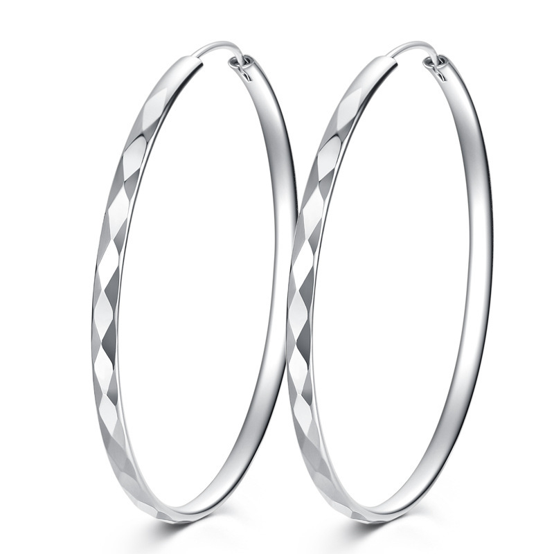 Naušnice od S925 sterling srebra, kružni hoop s geometrijskim uzorkom, elektroplatirani završetak