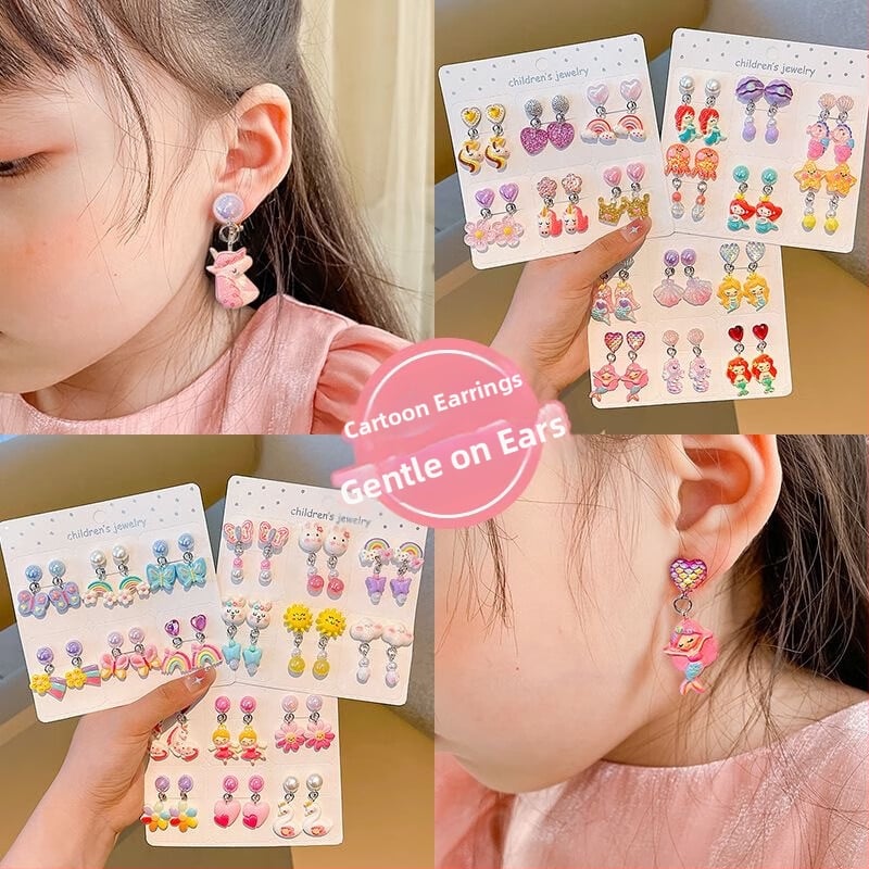 Детски щипки за уши, прозрачни цветя с панделка, ръчна изработка, пластмаса/смола, карикатурен стил, за възрасти 0–3, 3–6, 6–10 и 10+