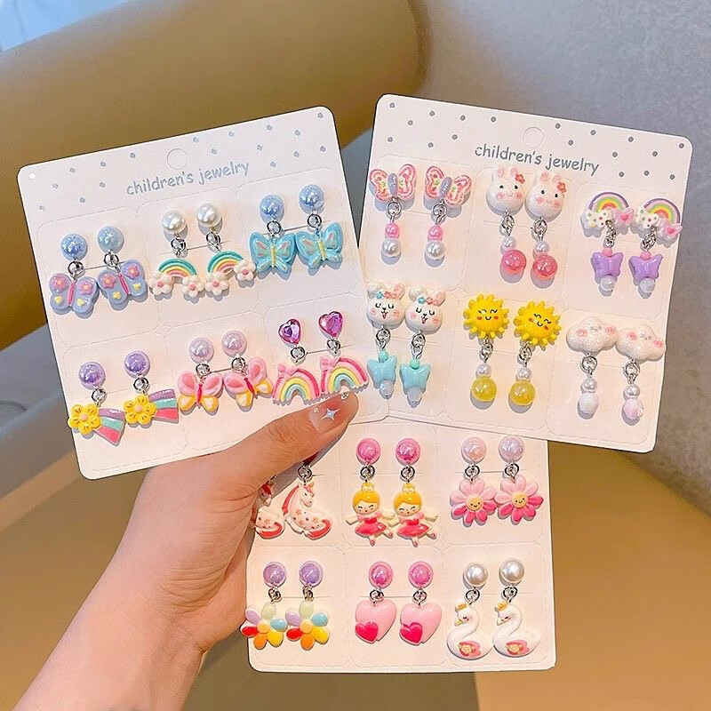 Детски щипки за уши, прозрачни цветя с панделка, ръчна изработка, пластмаса/смола, карикатурен стил, за възрасти 0–3, 3–6, 6–10 и 10+