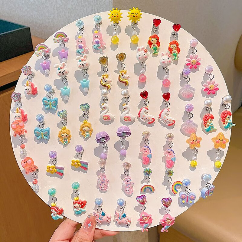 Детски щипки за уши, прозрачни цветя с панделка, ръчна изработка, пластмаса/смола, карикатурен стил, за възрасти 0–3, 3–6, 6–10 и 10+