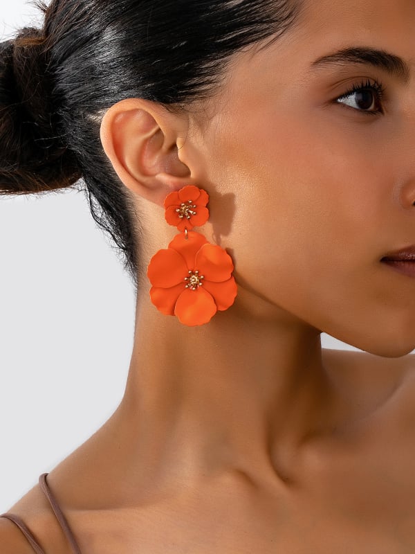 Обeци с цветя от сплав, пасторален стил, лято 2023, за жени