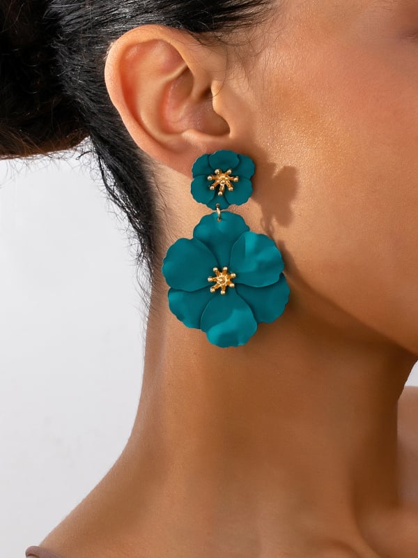 Обeци с цветя от сплав, пасторален стил, лято 2023, за жени