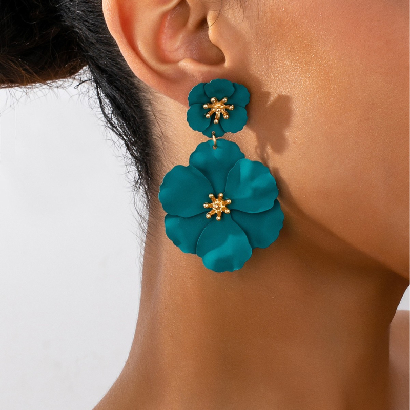 Обeци с цветя от сплав, пасторален стил, лято 2023, за жени