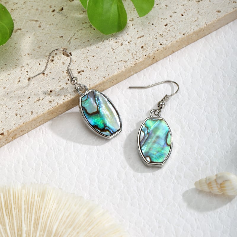 Обеци от абалонова мида, геометричен дизайн, Vinstyle, за жени, лято 2024