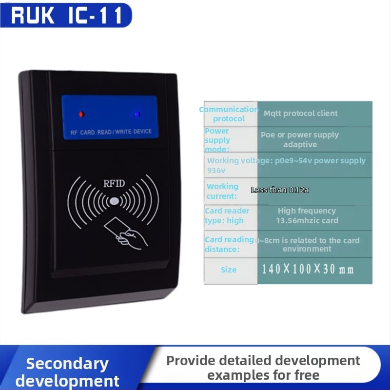IC-11 Bezkontaktni čitač IC kartica, 13,56 MHz, vrijeme čitanja 0,08 s, napajanje PoE ili DC 9–54 V, protokoli UDP/TCP/HTTP/MQTT
