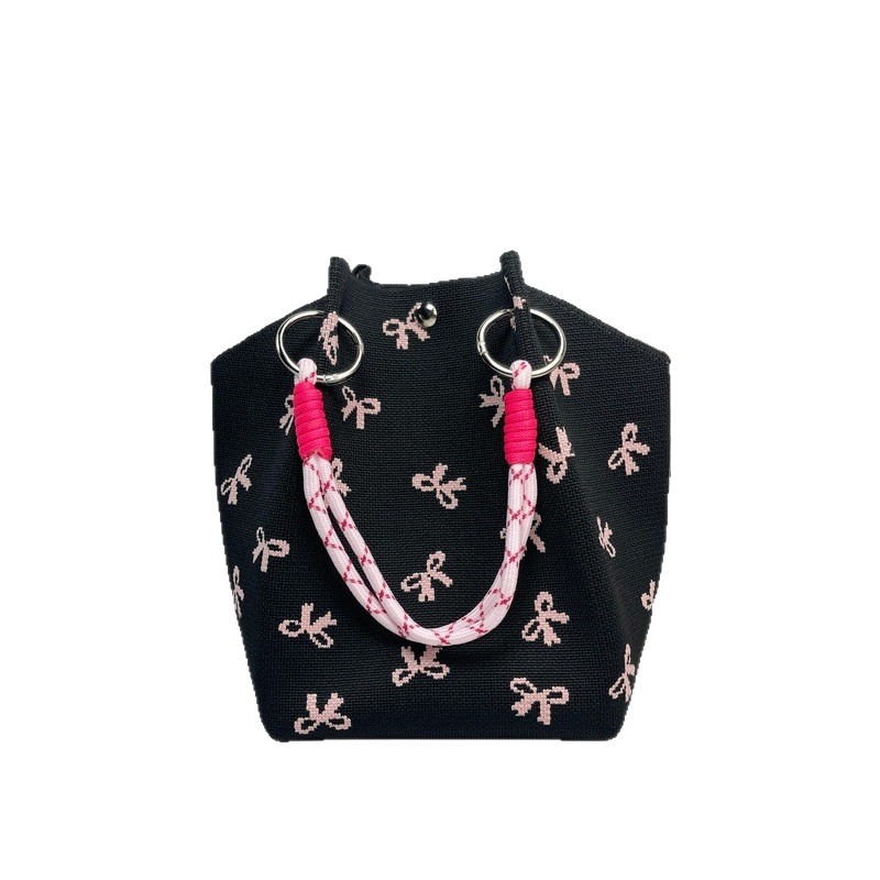 Moteriška megzta ovali cilindrinė rankinė bucket (Poliesteris; cilindrinė forma; magnetinis užsegimas; pamušalas poliesteris)