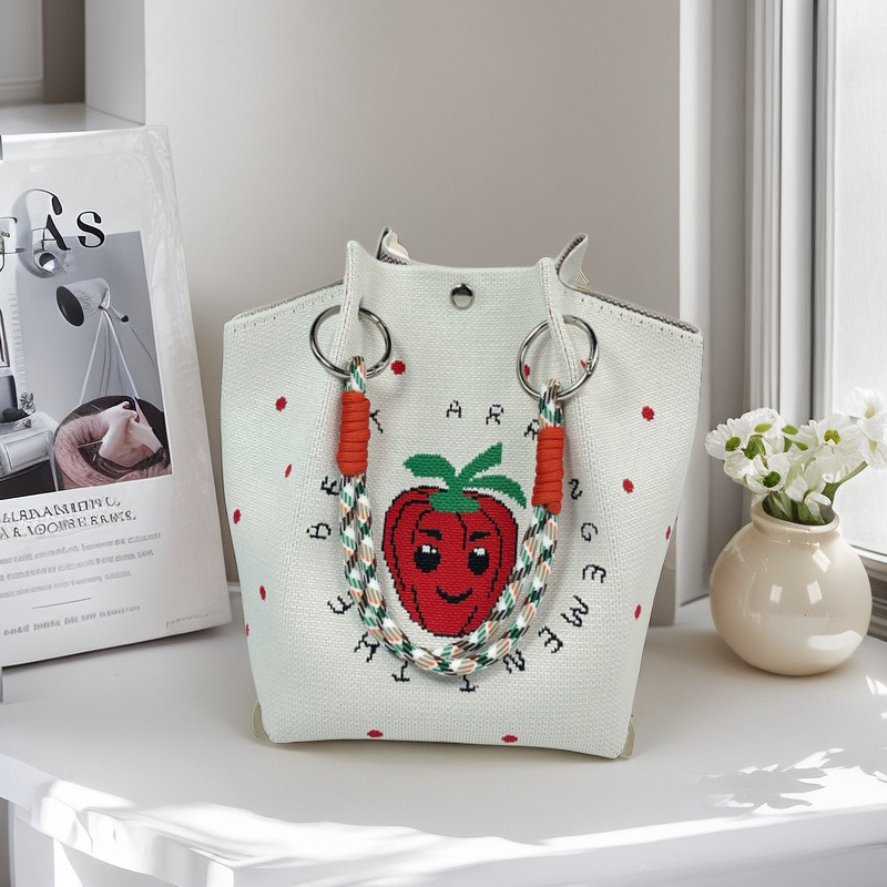 Moteriška megzta ovali cilindrinė rankinė bucket (Poliesteris; cilindrinė forma; magnetinis užsegimas; pamušalas poliesteris)