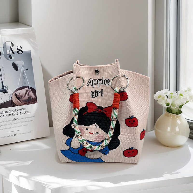 Moteriška megzta ovali cilindrinė rankinė bucket (Poliesteris; cilindrinė forma; magnetinis užsegimas; pamušalas poliesteris)