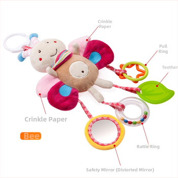 Pliušinė kabinama žaislas kūdikiui lovytėje su vėjo varpeliu, 0-3 metų amžiaus, pažintinė interaktyvi žaisla