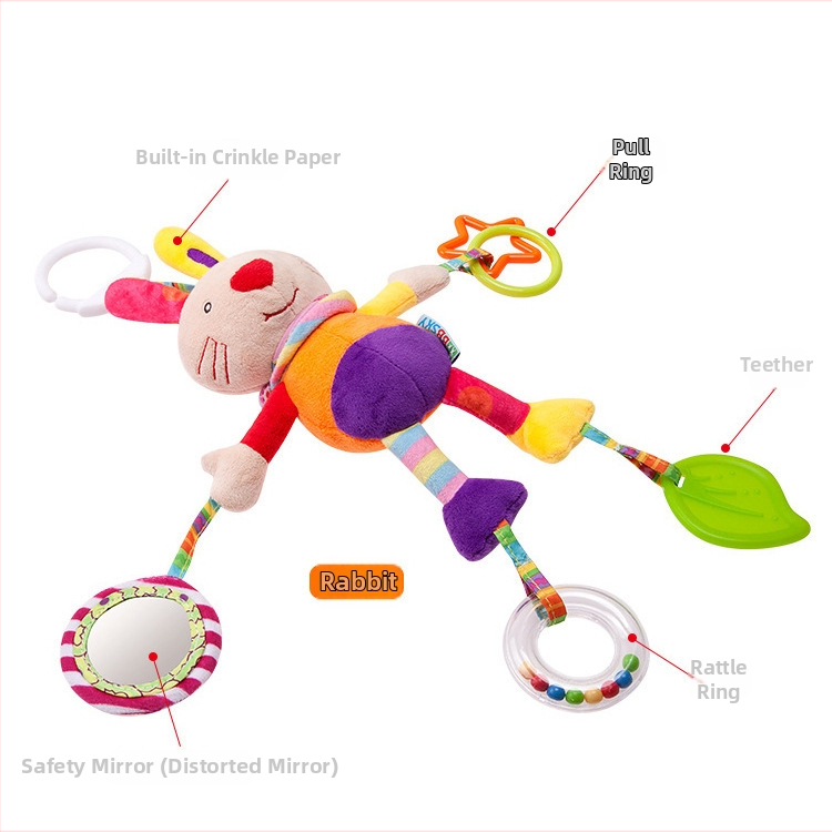Pliušinė kabinama žaislas kūdikiui lovytėje su vėjo varpeliu, 0-3 metų amžiaus, pažintinė interaktyvi žaisla
