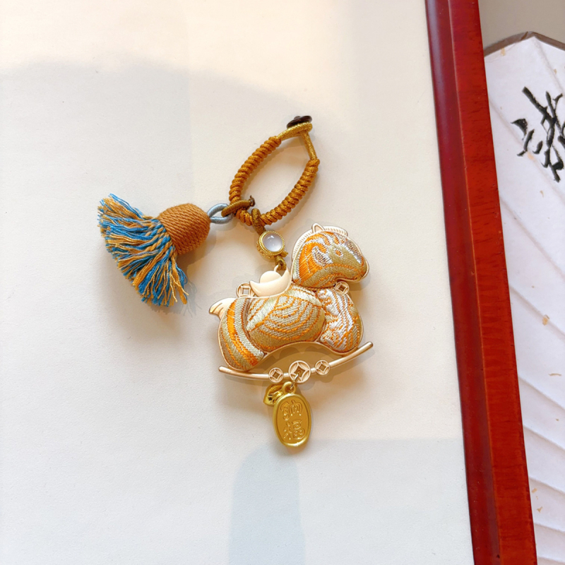 Póni medál autóhoz és táskákhoz, kézzel készített textil, kétoldalas, kínai stílus, irodalmi retro