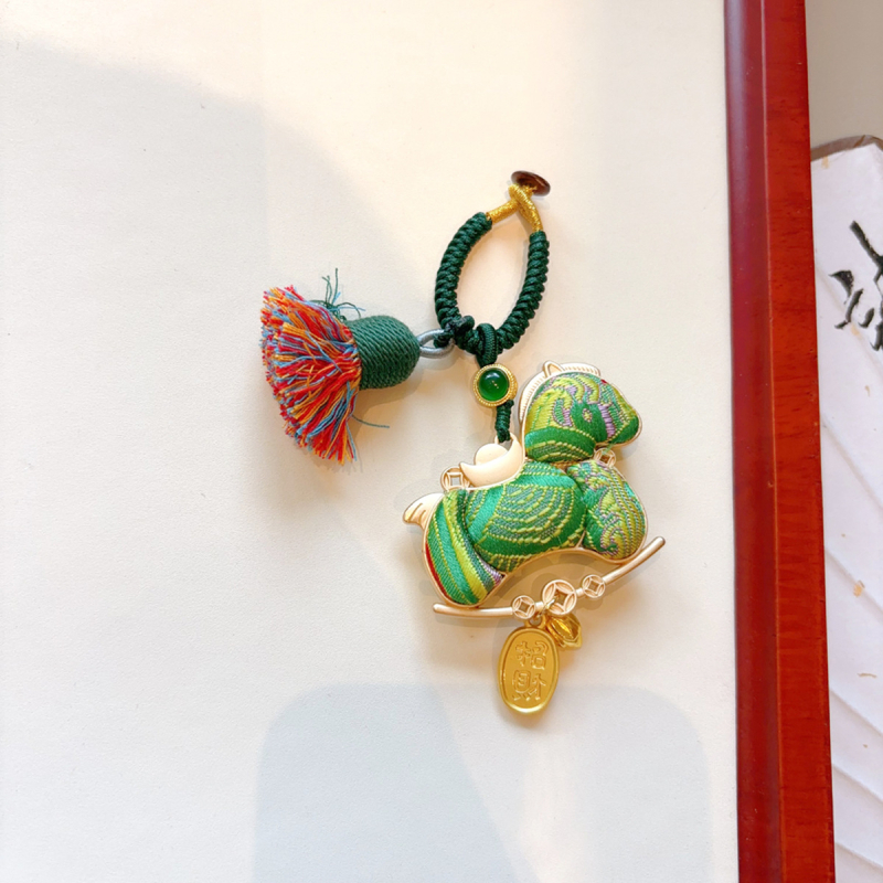 Póni medál autóhoz és táskákhoz, kézzel készített textil, kétoldalas, kínai stílus, irodalmi retro