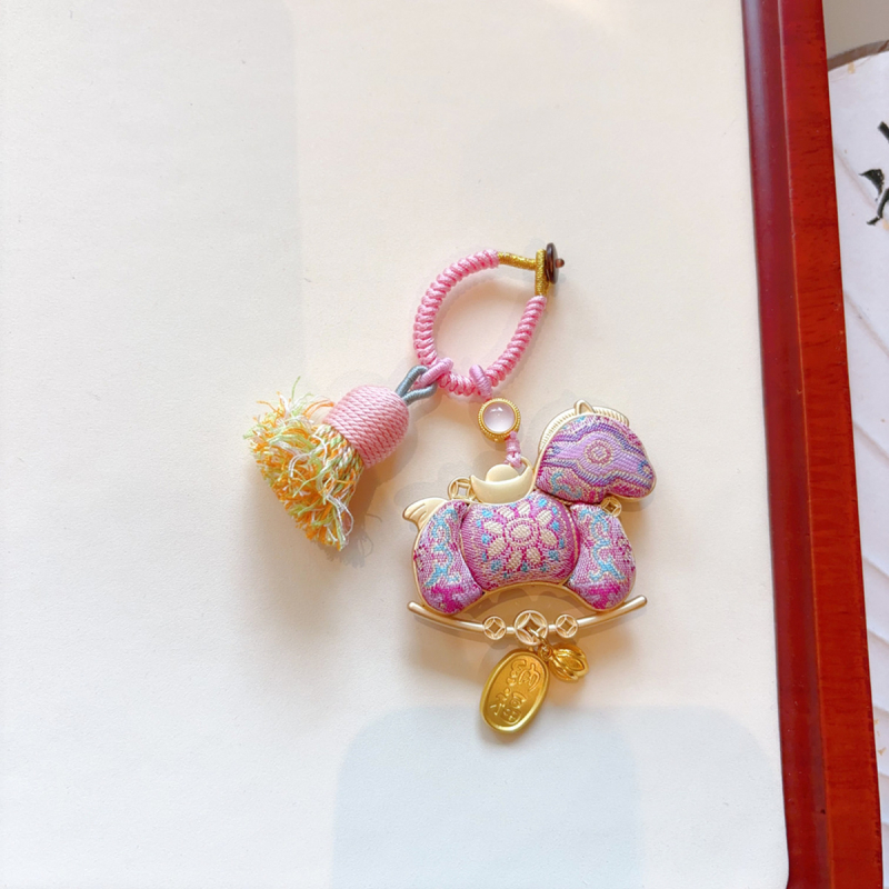 Póni medál autóhoz és táskákhoz, kézzel készített textil, kétoldalas, kínai stílus, irodalmi retro