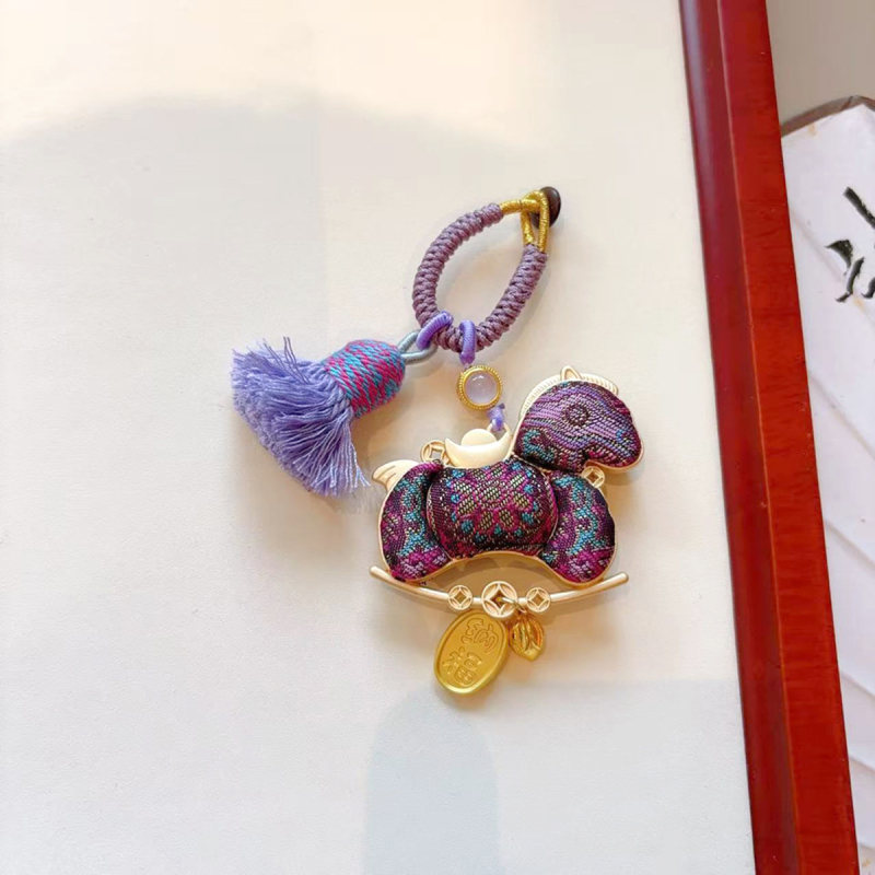 Póni medál autóhoz és táskákhoz, kézzel készített textil, kétoldalas, kínai stílus, irodalmi retro