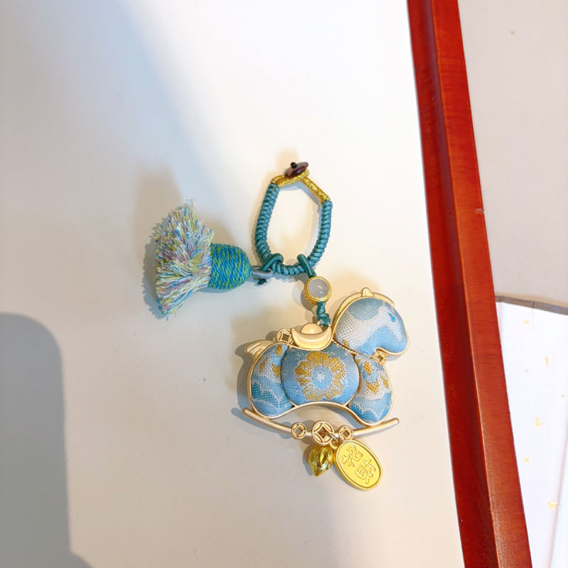 Póni medál autóhoz és táskákhoz, kézzel készített textil, kétoldalas, kínai stílus, irodalmi retro