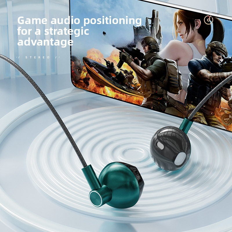 Káblové slúchadlá pre Huawei, Xiaomi a Android – in-ear, polovičné uchytenie, L-tvarovaný konektor, herné slúchadlá