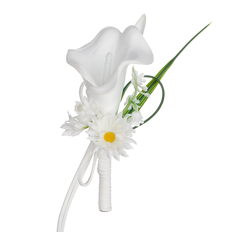 Férfi gallérvirág selyem virágból – Calla liliom, félig kézzel készített, alkalmas esküvőkre, táncra és ünnepekre