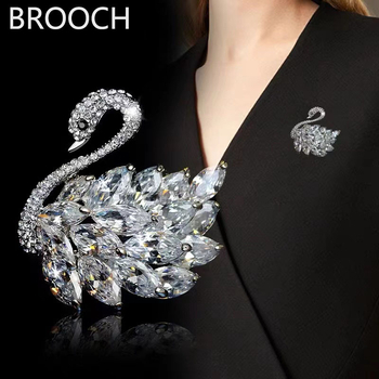 Broš s labudom – elegantan dizajn od legure, s kristalnim ugradama, dekorativni dar za žene