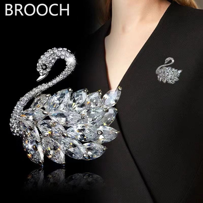 Broš s labudom – elegantan dizajn od legure, s kristalnim ugradama, dekorativni dar za žene