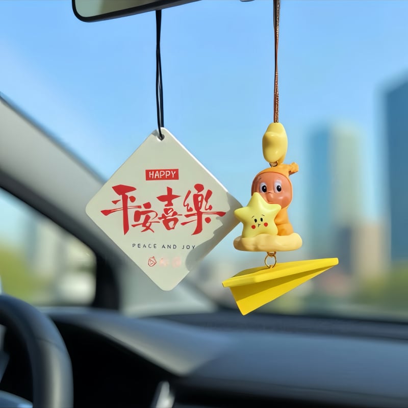 Автомобилен талисман за огледало за обратно виждане — серия Star Man Paper Plane, PVC материал, персонализиран, вътрешна декорация, автомобилски аксесуар