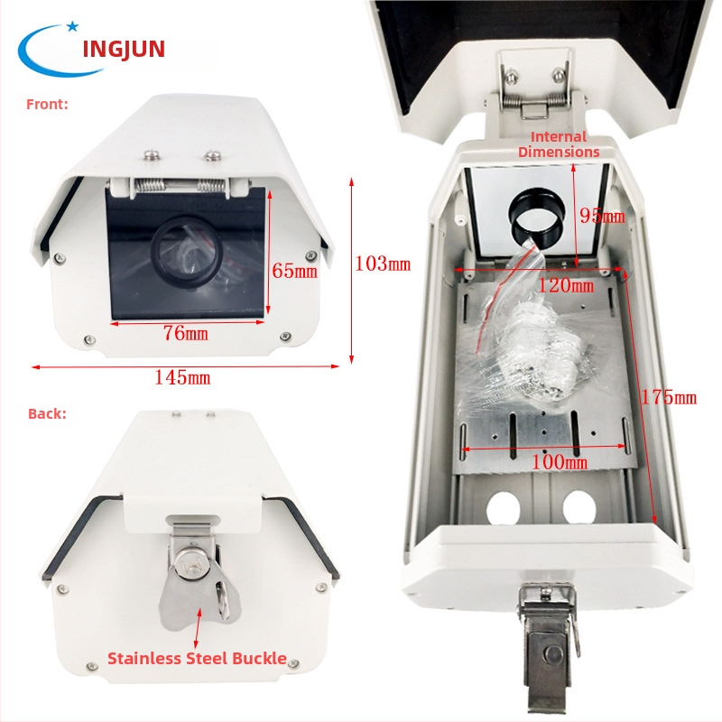 F08 alumīnija sakausējuma kubveida kameras korpuss reģistrācijas numuru atpazīšanai, ārējā sienas uzstādīšana, lietus un putekļu izturīgs vāciņš