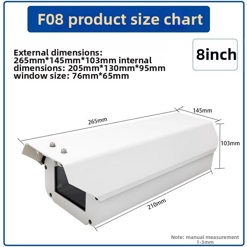 F08 alumīnija sakausējuma kubveida kameras korpuss reģistrācijas numuru atpazīšanai, ārējā sienas uzstādīšana, lietus un putekļu izturīgs vāciņš