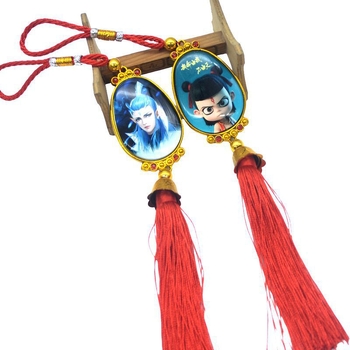 Стъклена автомобилна украса с Гуаньин, изпъкнал дизайн, традиционен китайски стил за интериор