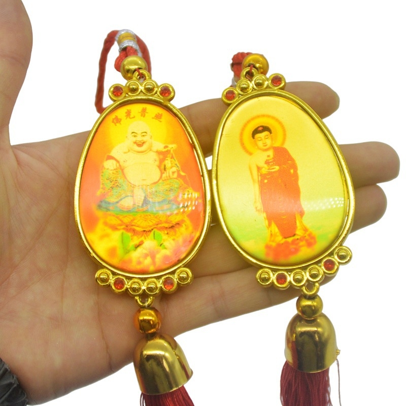 Стъклена автомобилна украса с Гуаньин, изпъкнал дизайн, традиционен китайски стил за интериор