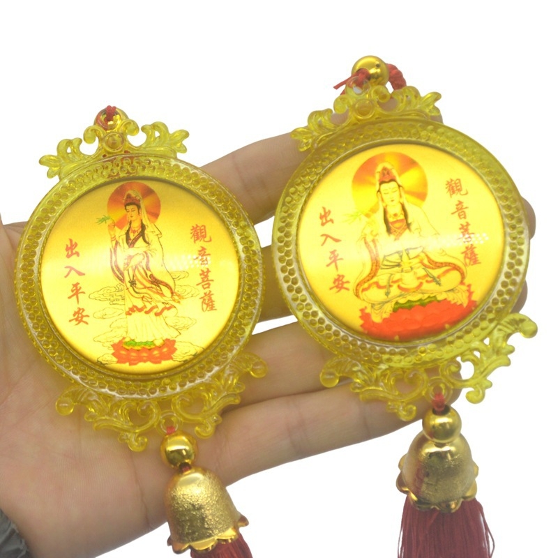 Стъклена автомобилна украса с Гуаньин, изпъкнал дизайн, традиционен китайски стил за интериор