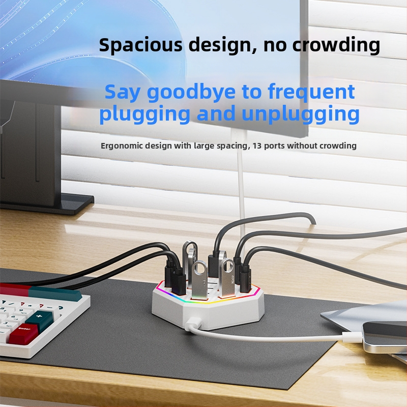 13-portni USB 2.0 hub s docking stanicom, 480 Mbps, kabel 0.6/1.2 m