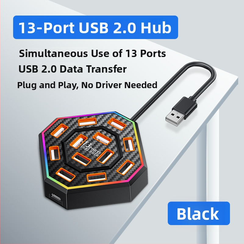13-portni USB 2.0 hub s docking stanicom, 480 Mbps, kabel 0.6/1.2 m