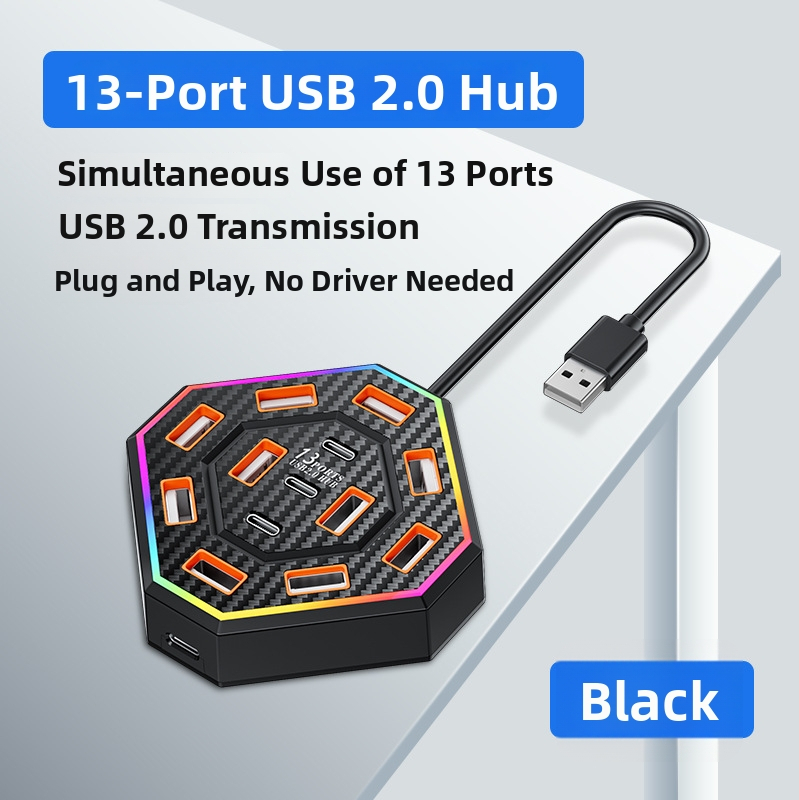 13-portni USB 2.0 hub s docking stanicom, 480 Mbps, kabel 0.6/1.2 m