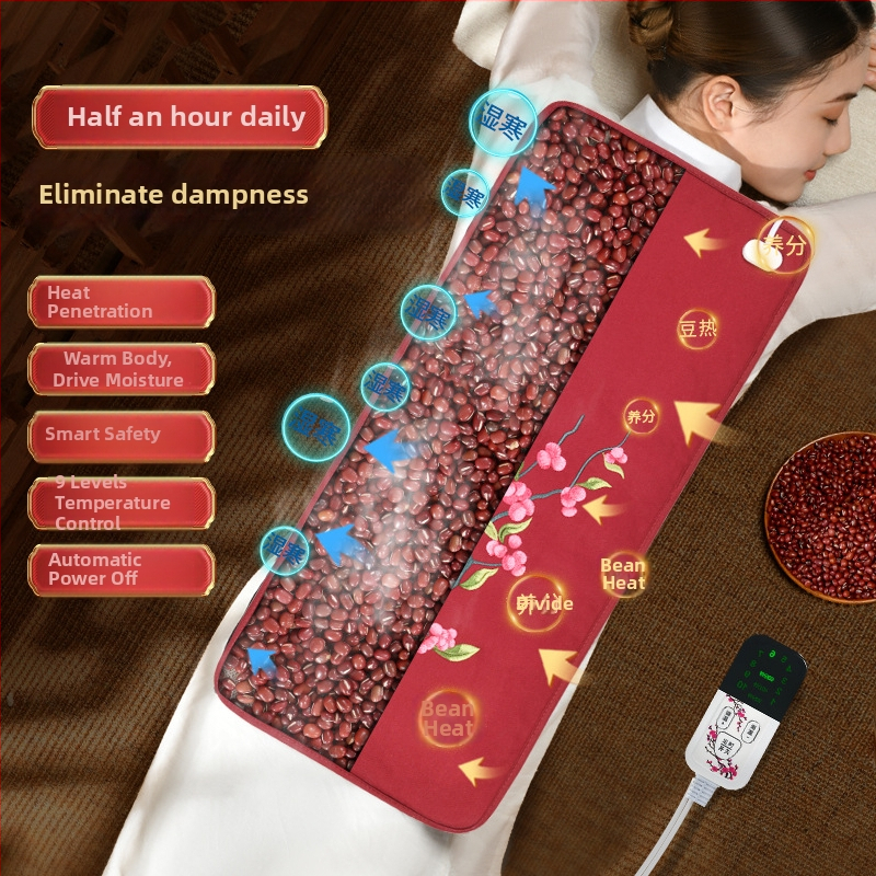 Kubo formos raudonųjų pupelių šilumos kompresas viso kūno gydymui – elektrinis šildymas, 100W, 220V/50Hz, temperatūros diapazonas 30–80°C, 10 lygių valdymas, lininis audinys, CCC sertifikuotas