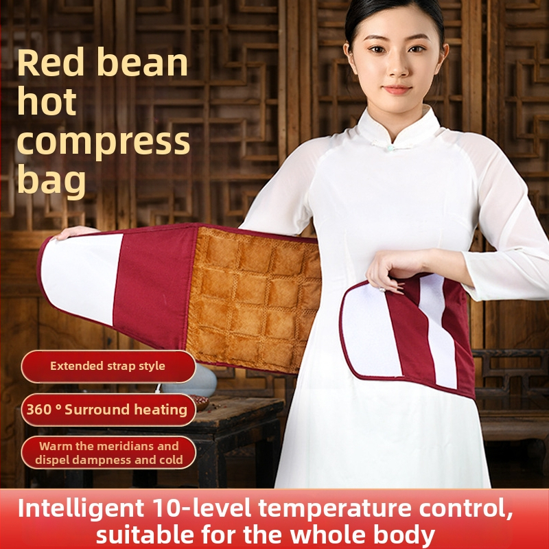 Kubo formos raudonųjų pupelių šilumos kompresas viso kūno gydymui – elektrinis šildymas, 100W, 220V/50Hz, temperatūros diapazonas 30–80°C, 10 lygių valdymas, lininis audinys, CCC sertifikuotas